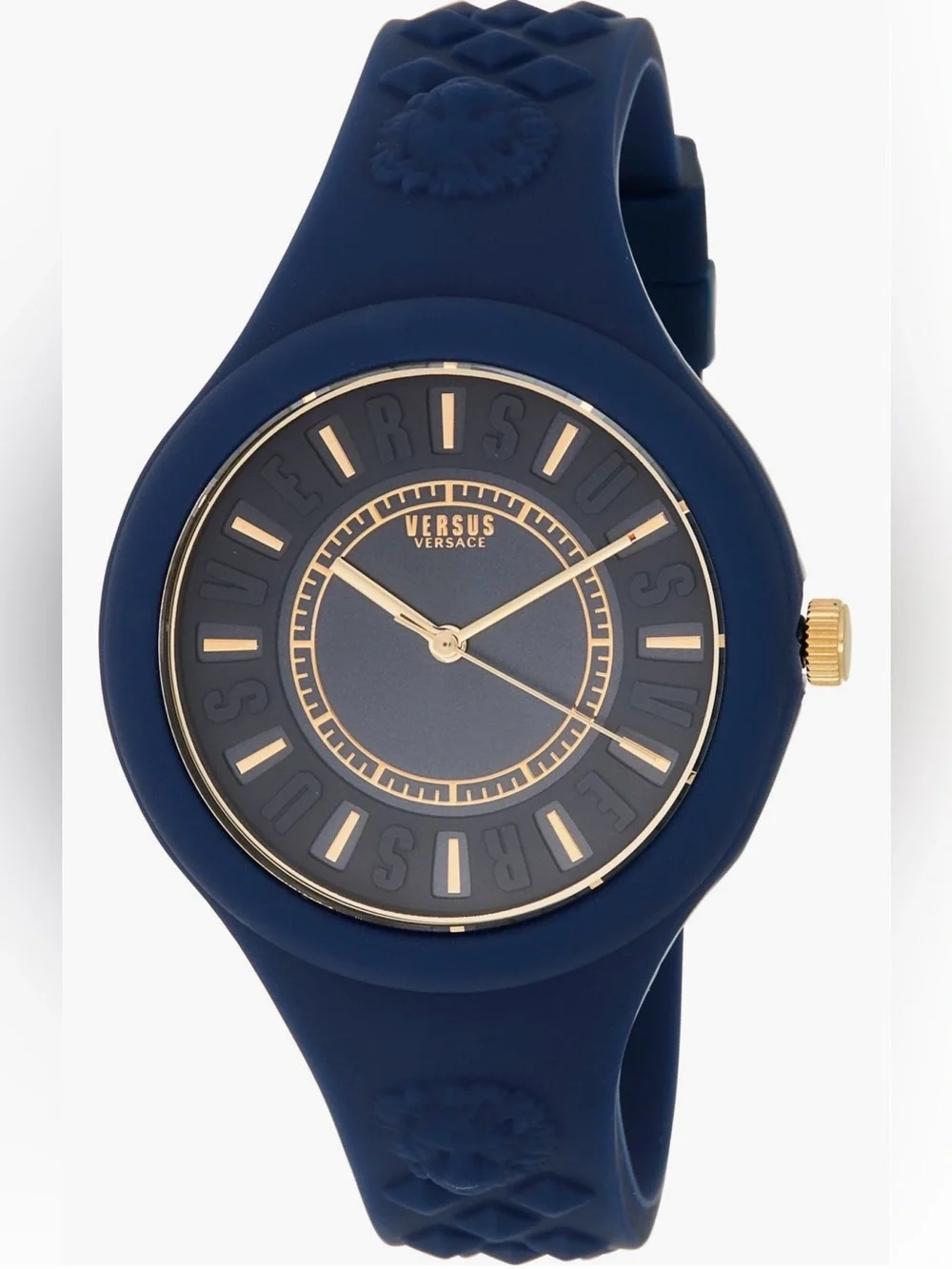 Versus Versace Unisex Quartz Analog Watch 39mm Blue Silicone Strap Gold Bezel